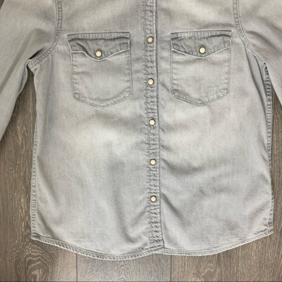 All Saints Kaia Grey Denim Button Down Shirt Size US 6 - Picture 3 of 7